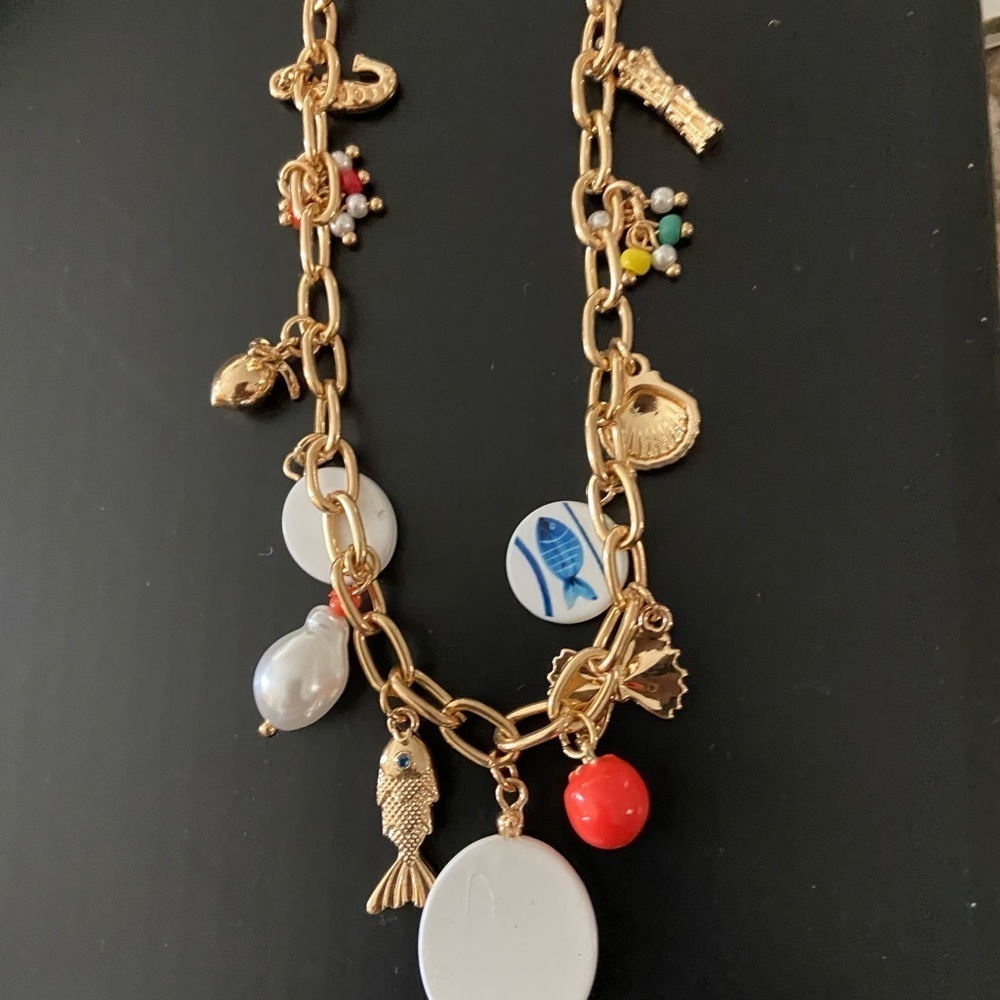 Gold Charm Necklace with Colorful Marine Accents - Picture 8 of 8